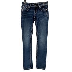 Miss Me Girls Embellished Fleur De Lis Dark Wash Mid-Rise Skinny Jeans